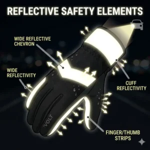 Visual of reflective safety elements for better visibility on cycling mittens.