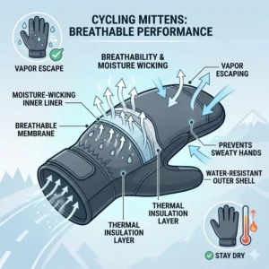 Illustration showing touchscreen compatible fingertips on modern cycling mittens.