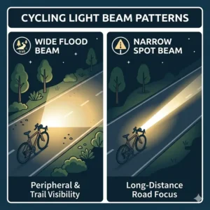 Comparison of beam patterns to find the best light for cycling at night for trails and roads.