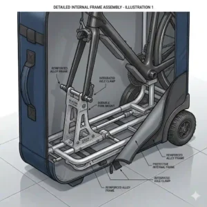 Detailed view of the Scicon bike case internal frame assembly for maximum stability.