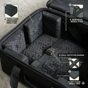 Internal view showing the impact-resistant padding and fleece lining of the foldable bike bag.