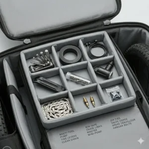 Smooth-rolling wheels and ergonomic handles on a mountain bike travel bag for easy transport.