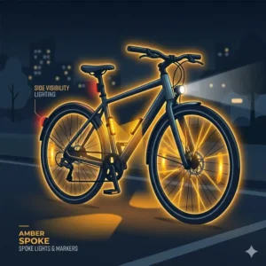 Using side markers and spoke lights as the best light for cycling at night for lateral visibility.