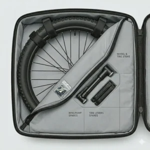 Detailed dimensions and size comparison for a standard mountain bike travel bag.