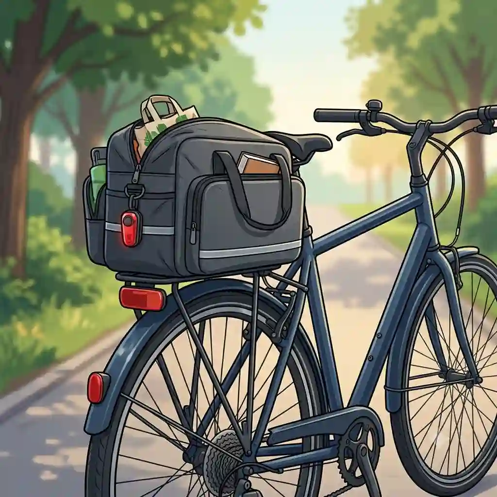 A waterproof bike trunk bag mounted securely on the rear rack of a commuter bicycle.