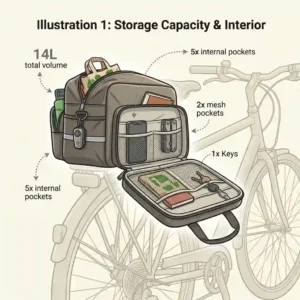An illustration showing the spacious interior compartments and storage capacity of an open bike trunk.