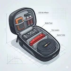 The interior organization of the best bike seat bag featuring space for essential repair tools