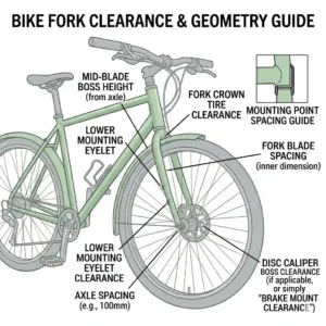 Illustration showing how to measure fork clearance before buying a front pannier rack.