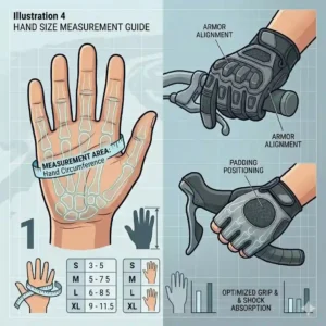 Measurement guide illustration showing how to measure hand circumference for properly fitting padded bike gloves.