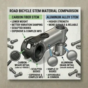 A close-up view of an integrated road bicycle stem designed for clean cable routing and modern bike aesthetics.