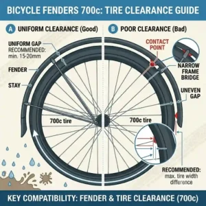 A cross-section graphic showing the required clearance between a 700c tire and the bicycle fenders 700c.