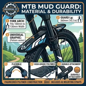 Illustration demonstrating the flexibility and durable polypropylene plastic material of a modern mtb mud guard.