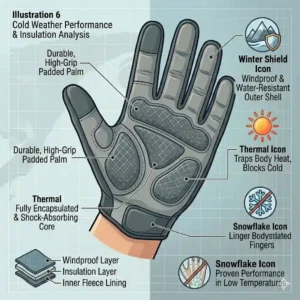Graphic illustration showing care instructions for washing and air-drying padded bike gloves to preserve the gel inserts.