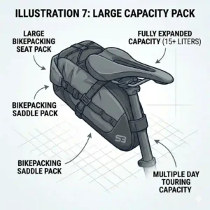 A fully packed setup showcasing the best bike seat bag for long-distance bikepacking trips.
