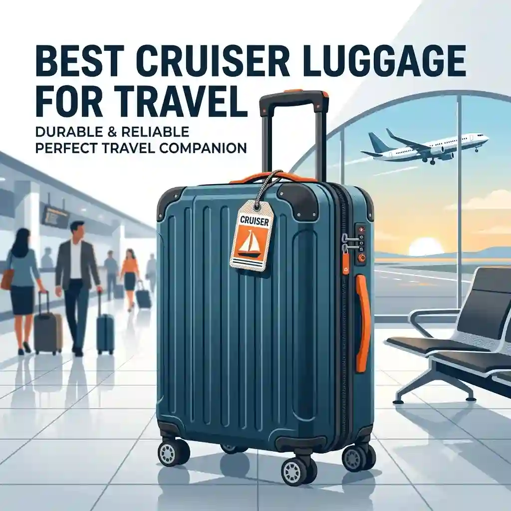 A complete set of durable cruiser luggage in navy blue standing next to a modern travel suitcase at an airport terminal.